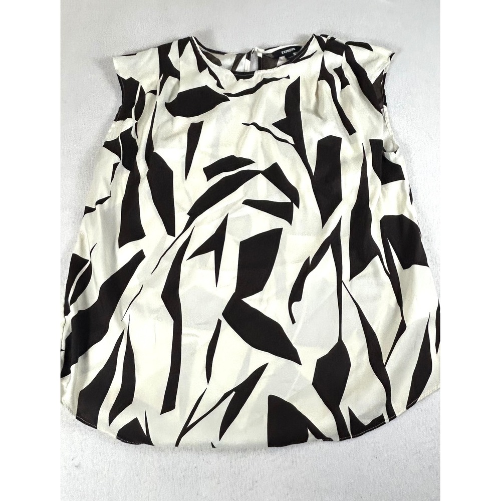 Express Sleeveless Blouse‎ Womens Medium Black White Abstract Geometric Chic